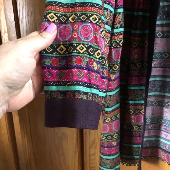 Vintage Lady Carol of NY Pink Floral & Striped Open Jacket Size 14 - Picture 9 of 13